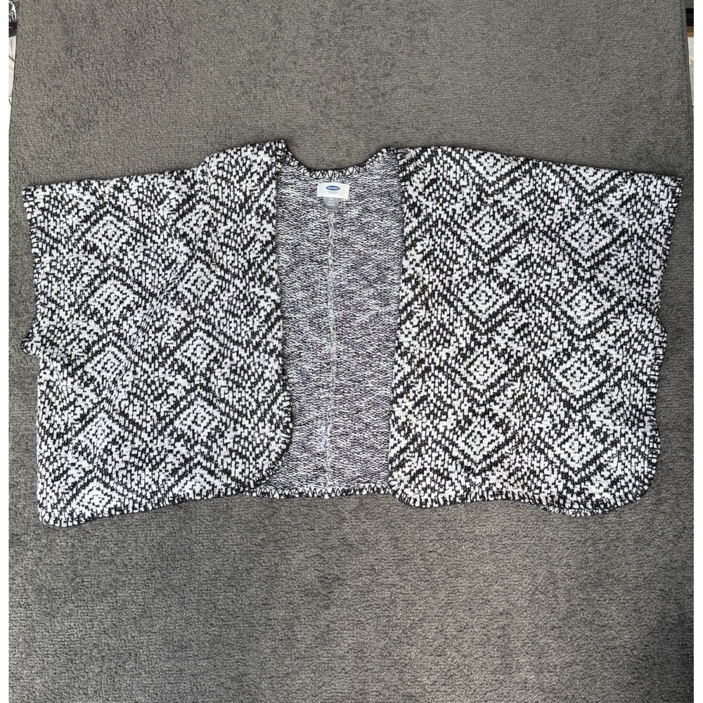 Old Navy Womens M/L Black White Geometric Diamond Open Front Poncho Wrap Kimono